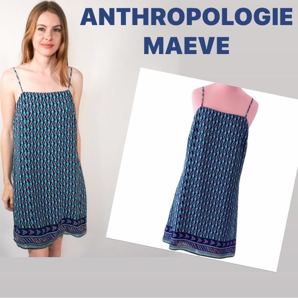 ANTHROPOLOGIE MAEVE Silk Geometric Slip Dress - Picture 1 of 12